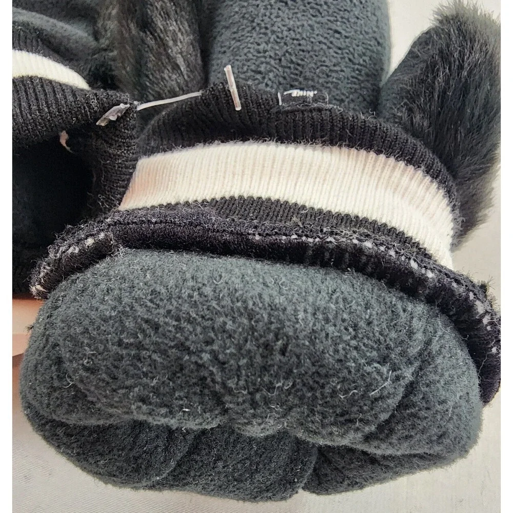 Nike Mittens Gloves Womens XS/S Faux Fur Black White 88084 N.100.2626.091.2S
